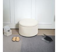 HOMCOM Pouf coffre rangement, tabouret rond, pouf repose-pieds en velours côtelé, charge 120 Kg, Ø 60 x 41 cm, beige