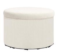 HOMCOM Pouf Coffre Rangement, Tabouret Rond, Pouf Repose-Pieds en Velours côtelé, pour la Chambre à Coucher, entrée, Salon, Charge 120 Kg, Ø 60 x 41 cm, Beige