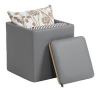 HOMCOM Pouf de rangement avec couvercle, pouf carré siège cube similicuir 40 x 40 x 40 cm Gris