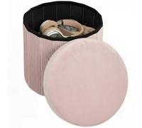 HOMCOM Pouf de Rangement Banc de Rangement Pliable 35 L 38x38x38 cm Revêtu en Velours Coffre de Rangement Rond Rose