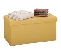 HOMCOM Pouf de Rangement, Banc de Rangement Pliable, 84 L, 76 x 38 x 38 cm, revêtement en Lin synthétique, Coffre de Rangement, Charge maximale 120 kg, Tabouret pour Salon, Chambre, entrée, Jaune