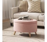 HOMCOM Pouf de Rangement Ovale Banc de Rangement 71x51,5x42 cm Revêtu de Velours avec Pieds en Bois Massif Rose Clair
