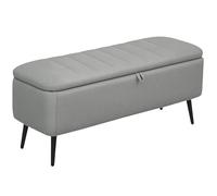 HOMCOM Pouf de rangement rectangulaire avec dessus rabattable, banc tapissé, repose-pieds en tissu aspect lin avec pieds en acier pour salon, chambre à coucher, gris clair
