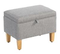 HOMCOM Pouf de rangement rembourré en lin de 16 l avec pieds en bois d'hévéa pour boîte de rangement, extrémité de lit, banc à chaussures, siège, gris clair