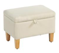 HOMCOM Pouf de rangement rembourré en lin de 16 l avec pieds en bois d'hévéa pour boîte de rangement, extrémité de lit, banc à chaussures, siège, beige