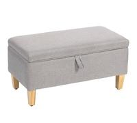 HOMCOM Pouf de rangement rembourré en lin de 30 l avec pieds en bois d'hévéa pour boîte de rangement, extrémité de lit, banc à chaussures, siège, gris clair