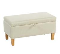 HOMCOM Pouf de rangement rembourré en lin de 30 l avec pieds en bois d'hévéa pour boîte de rangement, extrémité de lit, banc à chaussures, siège, beige
