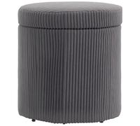 HOMCOM Pouf de rangement rond en velours côtelé avec couvercle et pieds amovibles pour salon, chambre à coucher, gris 40 cm