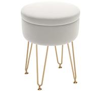 HOMCOM Pouf de Rangement Rond Moderne en Velours avec Pieds en épingle à Cheveux en métal et Couvercle Amovible, pour Couloir, Chambre à Coucher, Salon - 5 L, Blanc crème