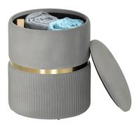 HOMCOM Pouf de rangement rond, pouf recouvert de velours avec couvercle amovible, assise rembourrée et rangement dissimulé, Gris clair