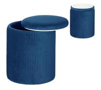 HOMCOM Pouf de rangement rond, repose-pieds rembourré en tissu velours avec dessus amovible, assise rembourrée et espace de rangement caché pour le salon ou la chambre à coucher, bleu