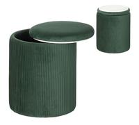 HOMCOM Pouf de rangement rond, repose-pieds rembourré en tissu velours avec dessus amovible, assise rembourrée et espace de rangement caché pour le salon, la chambre à coucher, vert foncé