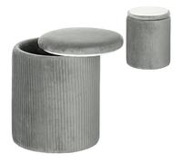 HOMCOM Pouf de rangement rond, repose-pieds rembourré en tissu velours avec dessus amovible, assise rembourrée et espace de rangement caché pour le salon ou la chambre à coucher, gris