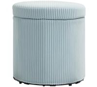 HOMCOM Pouf de rangement rond tapissé en velours côtelé avec couvercle amovible pour couloir, chambre, salon Bleu clair Ø40 x 41 cm