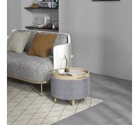 HOMCOM Pouf de Rangement Velouté jusqu'à 120 kg avec Plateau Réversible, en MDF et Chêne, 56x56x42 cm, Gris