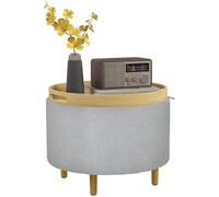 HOMCOM Pouf ottoman avec espace de rangement - Rond - Avec couvercle rabattable - Pieds en bois - Moderne - Pour salon, chambre à coucher - Diamètre : 56 x 42 cm - Gris