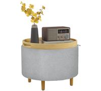 HOMCOM Pouf Ottomane avec espace de rangement Pouf rond rembourré avec couvercle rabattable, pieds en bois, moderne, pour salon, chambre à coucher, gris, Ø56 x 42 cm