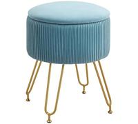 HOMCOM Pouf Rangement 13,5 L Pouf Salon Tabouret de Coiffeuse en Velours avec Pieds en Acier, Repose Pied Rond jusqu'à 110 kg, pour Couloir, Chambre, Salon, Bleu Clair