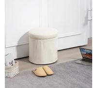 HOMCOM Pouf rangement 32 L pouf salon tabouret de coiffeuse en velours côtelé avec couvercle et pieds en acier, repose pied rond jusqu'à 120 kg, pour couloir, chambre, salon, beige Descriptions Longue