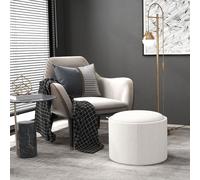 HOMCOM Pouf Rembourré en Lin avec Espace de Rangement, Couvercle Réversible, 5 6cm x 56 cm x 42 cm, Crème + Nature