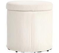 HOMCOM Pouf Rond 40cm en Velours avec Couvercle Pédestal Beige