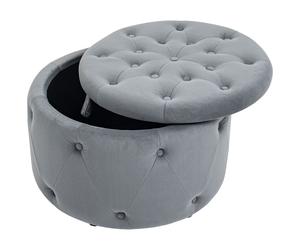 HOMCOM Pouf rond avec espace de rangement, design matelassé avec boutons, texture en velours, gris, 60 x 60 x 40 cm