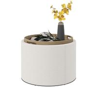 HOMCOM Pouf Rond avec Plateau Rabattable, Repose-Pieds, Blanc Crème