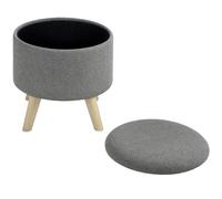 HomCom Pouf rond tabouret repose-pieds avec coffre, pieds en bois, design moderne, Gris