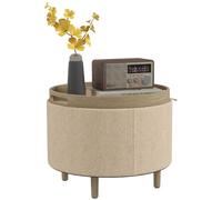 HOMCOM Pouf Rond Repose-Pieds Tabouret avec Coffre de Rangement Beige | Plateau Réversible, Meuble 3 en 1, Revêtement en Tissu Bouclette, Pied en Bois Massif