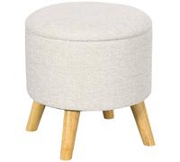 HOMCOM Pouf rond repose-pieds tabouret avec coffre de rangement pieds en bois design moderne crème