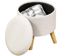 HOMCOM Pouf Rond Repose-Pieds Tabouret avec Coffre de Rangement Pieds en Bois Design Moderne, crème