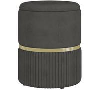 HomCom – Pouf tabouret de rangement design – Coffre, velours côtelé, acier brossé doré – Gris