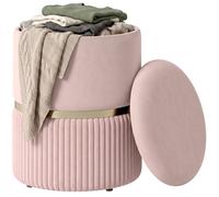HOMCOM Pouf tabouret repose-pied coffre de rangement en velours côtelé 36 x 36 x 44 cm pour salon chambre rose