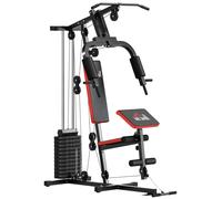 HOMCOM Power Tower Station Fitness Poids 65kg, 135x103x210cm, Noir Rouge