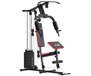 HOMCOM Power Tower Station Fitness Poids 65kg, 135x103x210cm, Noir Rouge