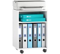 HOMCOM Printer Stand with Brake Wheels and 2 Open Shelves, Modern Wooden Printer Cabinet for Small Spaces, for Office and Study, 40x35x55.5 cm, White