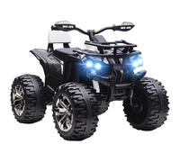 HOMCOM Quad Buggy électrique Enfant 12 V 8 Km/h Max. Voiture électrique Enfant avec Effets Lumineux sonores Selle avec Dossier Porte-Bagage Avant métal PP Blanc Noir