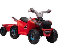 HOMCOM Quad électrique 6V pour enfants Quad pour enfants, véhicule pour enfants, voiture électrique avec remorque pour enfants 1,5-3 ans, 2,5 km/h, métal, 106 x 41,5 x 48,5 cm, rouge