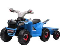 HOMCOM Quad électrique 6V pour enfants, véhicule pour enfants, voiture électrique avec remorque pour enfants 1,5-3 ans, 2,5 km/h, métal, 106 x 41,5 x 48,5 cm, bleu