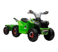 HOMCOM Quad électrique 6V pour enfants, véhicule pour enfants, voiture électrique avec remorque pour enfants 1,5-3 ans, 2,5 km/h, métal, 106 x 41,5 x 48,5 cm, vert