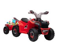 HOMCOM Quad électrique pour Enfants 6V avec remorque, 1.5-3 Ans, Rouge | Avant et arrière, 2,5 km/h, quad électrique pour enfants