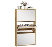 HOMCOM Rack à Chaussures 3 Portes étroites avec Miroir, Rack à Chaussures entrée, pour 9 Paires de Chaussures, pour entrée, Petits espaces, 65x17x114,5 cm, Naturel