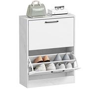 HOMCOM Rack à Chaussures étroit 2 Portes Brillant, Rack à Chaussures entrée Couloir, étagères réglables, Design marbre, pour 8 Paires de Chaussures, pour Couloir, Petits espaces, 60x24x80 cm, Blanc