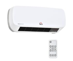 HOMCOM Radiateur mural soufflant 2000 W - chauffage céramique PTC - 3 niveaux de puissance - télécommande incluse blanc noir