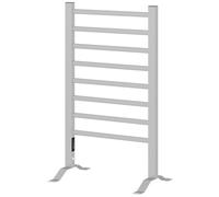 HOMCOM Radiateur sèche-serviettes au sol ou mural 150W, porte-serviettes chauffant en alliage d'aluminium avec 8 barres et minuterie de 2 ou 4 heures, résistant à l'eau, 53x35x90 cm, argenté