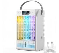 HOMCOM Rafraîchisseurs d'air par évaporation, ventilateur portable 4 en 1, 4 vitesses, 2 modes brumisation, éclairage LED RGB 7 LED, réservoir d'eau 1,5L, minuterie 2-6 h, pour bureau, chambre, blanc