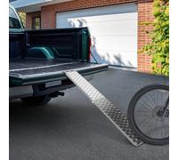 HOMCOM Rampe de Chargement Pliable et Antidérapante pour Moto avec Sangle de Sécurité, Acier, Argent