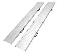 HOMCOM Rampes de Chargement Pliantes Lot de 2 180 x 25,5 cm Argent | Avec Poignées, Rampe d'Accès en Métal Galvanisé, Surface Antidérapante, Charge Max. 400 kg, pour Moto Quad ATV Remorque