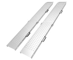 HOMCOM Rampes de Chargement Pliantes Lot de 2 180 x 25,5 cm Argent | Avec Poignées, Rampe d'Accès en Métal Galvanisé, Surface Antidérapante, Charge Max. 400 kg, pour Moto Quad ATV Remorque