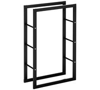 HomCom Range-bûches Étagère cheminée métal noir 60 x 25 x 100 cm charge 100 kg